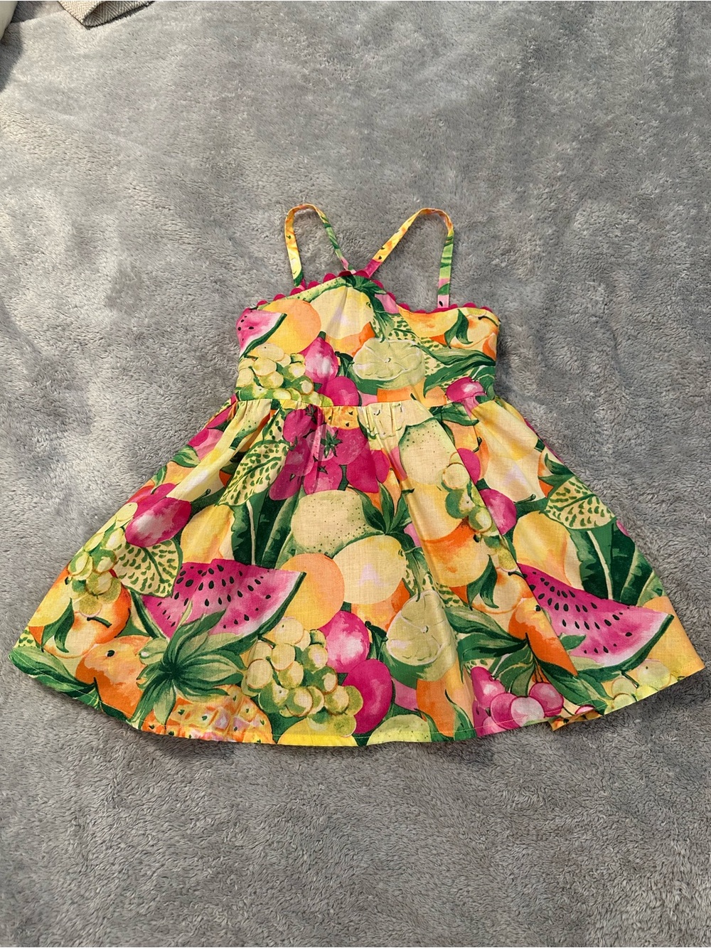 Janie and Jack Yellow Fruit-Print Sundress with Pink and Green Accents